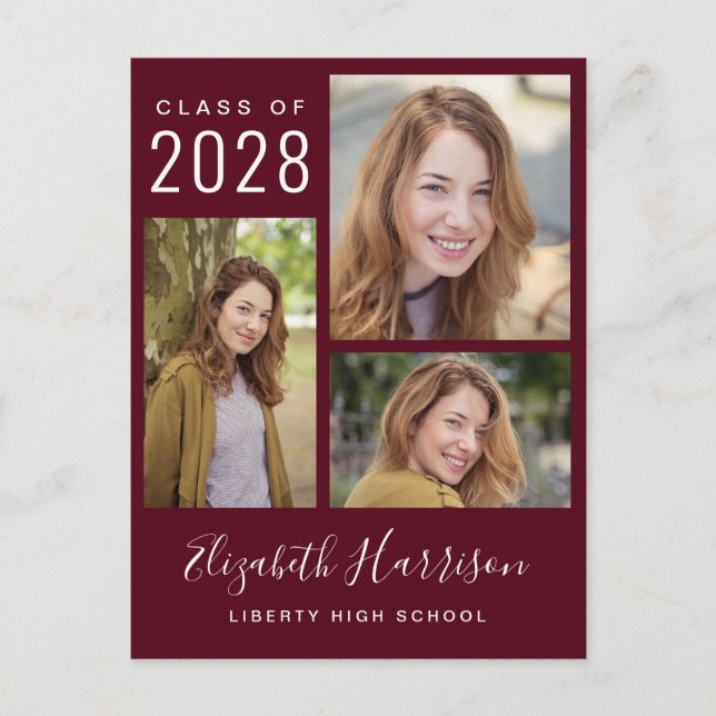 Cartão Postal De Anúncio Colagem Fotográfica Moderna Graduação Bordeaux (Frente)