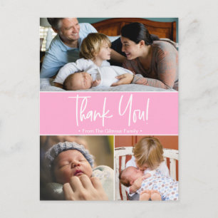 Cartão Postal De Anúncio Colagem rosa de fotos de nascimento de bebê