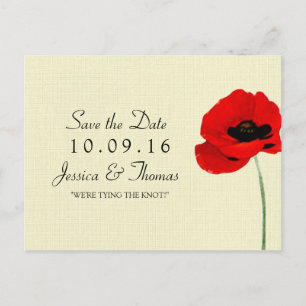 Cartão Postal De Anúncio Coleção de Casamento Floral Papoulas Aquarela Verm