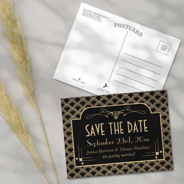 Cartão Postal De Anúncio Coleção de Casamento Gatsby Art Déco Vintage dos A (Criador carregado)