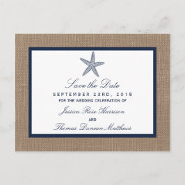 Cartão Postal De Anúncio Coleção de Casamentos de Praia de Starfish Burlap,