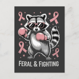 Cartão Postal De Anúncio Combater a Consciência do Cancer da Mama Raccoon