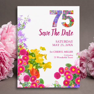 Cartão Postal De Anúncio Comemoração dos 75 Anos Jardim Floral Save the Dat