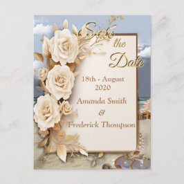 Cartão Postal De Anúncio Comemorações de Praia com Flores Brancas e Pérolas