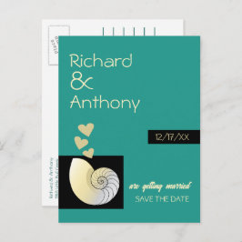 Cartão Postal De Anúncio Concha e Corações, Casamento na Praia Salve a Data