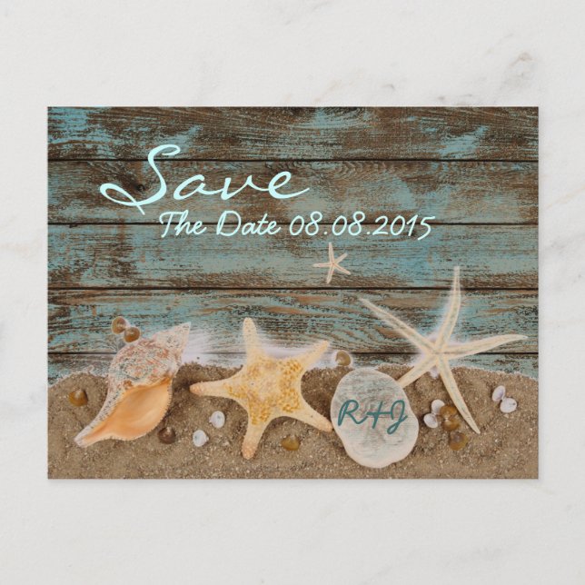 Cartão Postal De Anúncio conchas do mar elegantes oceano salvar a data (Frente)