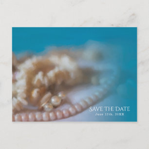Cartão Postal De Anúncio Conchas & Pérolas Elegante Pintado Salve o Data