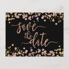 Cartão Postal De Anúncio Confetes Brilho Rosa Dourado Casamento Salve a Dat