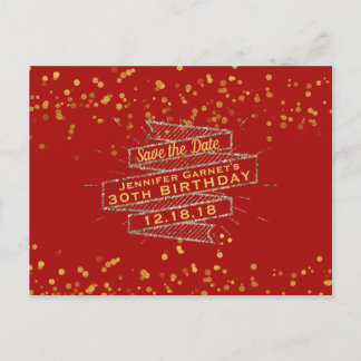 Cartão Postal De Anúncio Confetes de Aniversário Dourado Vermelho Salve a D