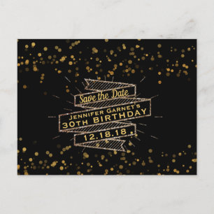 Cartão Postal De Anúncio Confetes de Ouro Preto Aniversário Salve a Data
