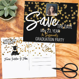 Cartão Postal De Anúncio Confetti Top Custom Photo Graduation Save the Date