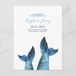 Cartão Postal De Anúncio Conto de Baleia Azul Aquarela Salve a Data