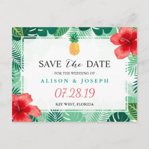 Cartão Postal De Anúncio Coquetel de Ananás Havaiano Hibisco Save the Date