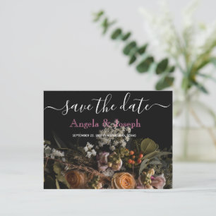 Cartão Postal De Anúncio Cor de laranja escuro Floral Salvar a Data