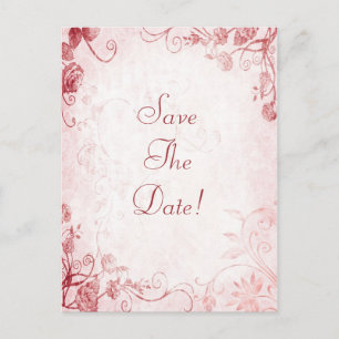 Cartão Postal De Anúncio Cor-de-rosa e Casamento vintage vermelho legante S