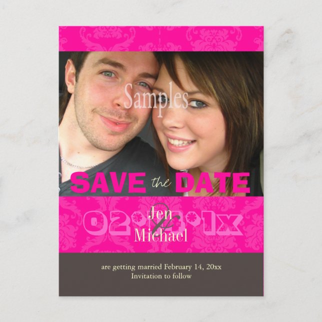 Cartão Postal De Anúncio Cor personalizada, Damasco/ Foto Salvar a Data (Frente)