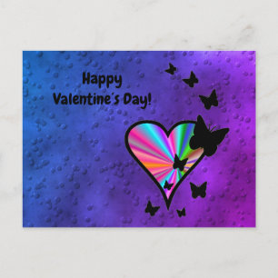 Cartão Postal De Anúncio Coração Arco-íris e Borboleta