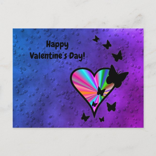 Cartão Postal De Anúncio Coração Arco-íris e Borboleta (Frente)