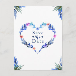 Cartão Postal De Anúncio Coração Azul Brilhante Floral Aquarela Salvar a Da