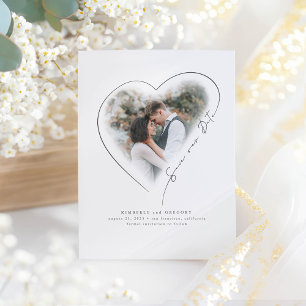Cartão Postal De Anúncio Coração de Amor Elegante Mínimo Salvar Data da Fot