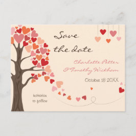 Cartão Postal De Anúncio Corações de Árvore do Amor Casamento Salve a Data