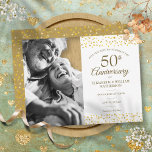 Cartão Postal De Anúncio Corações do Ouro de 50 anos Salvem a data Foto<br><div class="desc">Apresentando delicados corações de ouro confetti,  você pode personalizar com sua foto especial e seu ouro de cinquenta anos salvar as informações de data em caracteres chicos. Projetado por Thisnotme©</div>