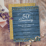 Cartão Postal De Anúncio Corações Dourados Russos do 50º Aniversário Salvem<br><div class="desc">Apresentando delicados corações de ouro confete em um fundo azul rústico de madeira. Personalize com seu especial aniversário de 50 anos de ouro,  salve as informações de data em letra chic. Projetado por Thisnotme©</div>