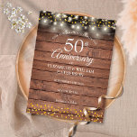 Cartão Postal De Anúncio Corações Dourados Russos do 50º Aniversário Salvem<br><div class="desc">Com luzes bonito de cordas e delicados corações dourados,  confete em um fundo de painéis rústicos de madeira. Personalize com seu especial aniversário de 50 anos de ouro,  salve as informações de data em letra chic. Projetado por Thisnotme©</div>