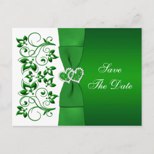 Cartão Postal De Anúncio Corações Verdes E Brancos Guardam A Posta De Data