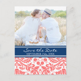 Cartão Postal De Anúncio Coral Blue Photo Save the Date Wedding Postcards