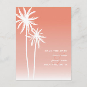 Cartão Postal De Anúncio Coral Ombré Beach Casamento Salvar a Data