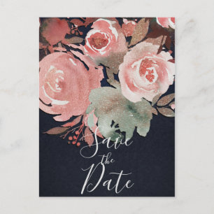 Cartão Postal De Anúncio Coral Rosa Bege Suave Ousada Floral Salve a Data