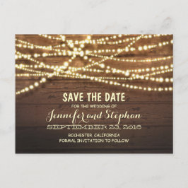 Cartão Postal De Anúncio Corda romântica ilumina madeira rústica, salvar a