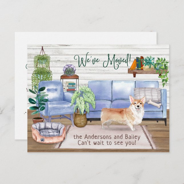 Cartão Postal De Anúncio Corgi Bonito Cozy Nova Mudança De Casa (Frente/Verso)