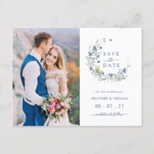 Cartão Postal De Anúncio Coroa Botânica Sage Navy Save The Dates Casamento