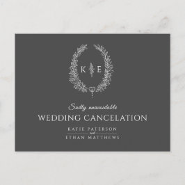 Cartão Postal De Anúncio Coroa de folhas ovais com monograma de casamento c