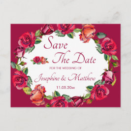 Cartão Postal De Anúncio Coroa de Monograma de Rosas Bonitas Save the Date