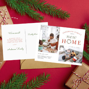 Cartão Postal De Anúncio Coroa de Natal Cereja Duas Fotos Mudança de Casa N