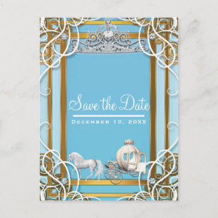 Cartão Postal De Anúncio Coroa e Carruagem da Princesa Blue Gold Save the D