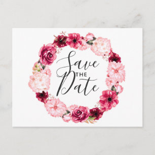 Cartão Postal De Anúncio Coroa Floral de Borgonha e Rosa Desvanecido Salve