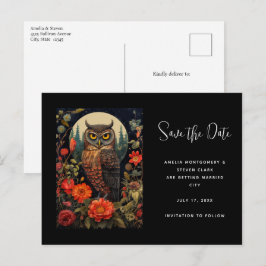 Cartão Postal De Anúncio Coruja à Noite com Casamento de Lua Cheia
