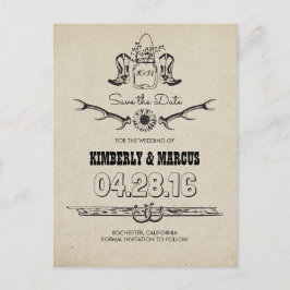 Cartão Postal De Anúncio Cowboy Boots Country Ocidental Salve a Data