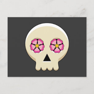 Cartão Postal De Anúncio Crânio de Gótico Cawaii Cute assustador com flor