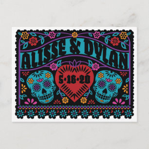 Cartão Postal De Anúncio Cranios Açucarados no Estilo Papel Picado Aviso de