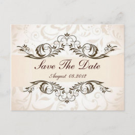 Cartão Postal De Anúncio Cream Casamento tema damasco Floral salvar data