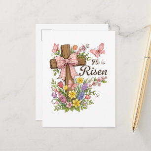 Cartão Postal De Anúncio Cristão - Ele Ressuscitou Cruz Floral Religiosa