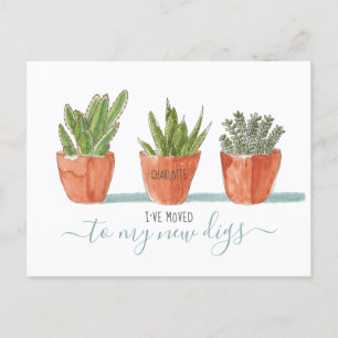 Cartão Postal De Anúncio Cute Boho Aquarela Cactus Suculentas Mudei