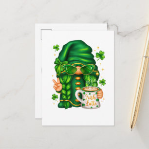 Cartão Postal De Anúncio Cute Dia de São Patrício Gnomo Bebendo Café