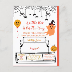 Cartão Postal De Anúncio Cute Ghost Halloween Baby Shower Laranja Little Bo