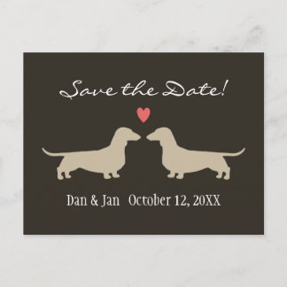 Cartão Postal De Anúncio Dachshund Dog Silhouettes Casamento Salve a Data